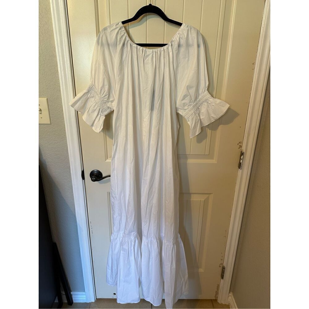 NWT Ephemera White Cotton Maxi Short Sleeve Lightweight Flowy Dress Women Size L - Picture 13 of 15
